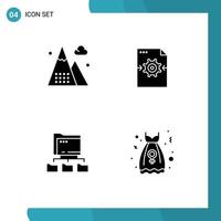 Pack of 4 creative Solid Glyphs of activities folder mountains gear network Editable Vector Design Elements