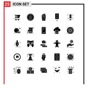User Interface Pack of 25 Basic Solid Glyphs of microphone technology cola speaker electronics Editable Vector Design Elements