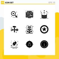 Editable Vector Line Pack of 9 Simple Solid Glyphs of hammer computing learning up export Editable Vector Design Elements
