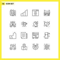 Modern Set of 16 Outlines and symbols such as investors payment modern building credit card wrong Editable Vector Design Elements