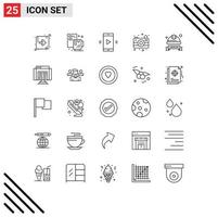 Modern Set of 25 Lines Pictograph of hard hat cap loudspeaker camping camera Editable Vector Design Elements