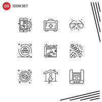 Group of 9 Outlines Signs and Symbols for planning virtual beach interactive environment Editable Vector Design Elements