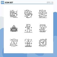 Pictogram Set of 9 Simple Outlines of architecture white hobby america wind Editable Vector Design Elements