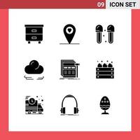 9 Thematic Vector Solid Glyphs and Editable Symbols of webpage page cleaning internet cloud Editable Vector Design Elements