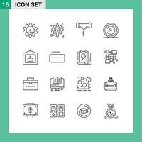 Universal Icon Symbols Group of 16 Modern Outlines of celebration sports food skittles ball Editable Vector Design Elements