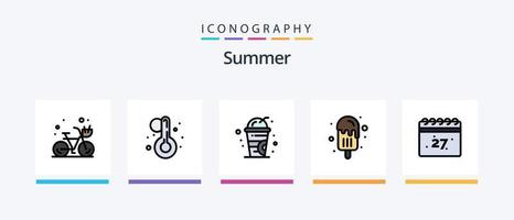 verano línea lleno 5 5 icono paquete incluso naturaleza. cámping. vista. aventura. hielo crema. creativo íconos diseño vector