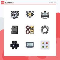 Modern Set of 9 Filledline Flat Colors and symbols such as sd memory vision card report Editable Vector Design Elements