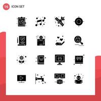 16 User Interface Solid Glyph Pack of modern Signs and Symbols of delivery policy space paper target Editable Vector Design Elements