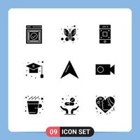 Set of 9 Modern UI Icons Symbols Signs for location school camera graduation cap Editable Vector Design Elements