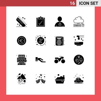 Group of 16 Solid Glyphs Signs and Symbols for coin cloud body mouse computing Editable Vector Design Elements