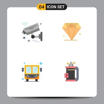 editable vector línea paquete de 4 4 sencillo plano íconos de cámara público autobús seguridad joya bolso editable vector diseño elementos