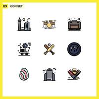 Universal Icon Symbols Group of 9 Modern Filledline Flat Colors of store setting kit shopping travel Editable Vector Design Elements