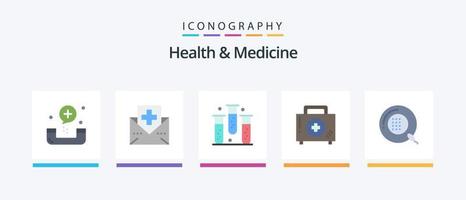 Health and Medicine Flat 5 Icon Pack Including disease. aid. mail. health. fitness. Creative Icons Design vector