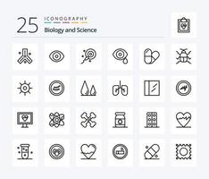 biología 25 línea icono paquete incluso mesa. gotas. fertilización. ciencia. ojo vector