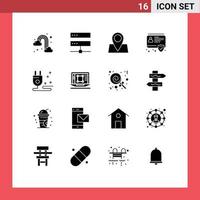 16 Universal Solid Glyphs Set for Web and Mobile Applications plug id network badge pad lock Editable Vector Design Elements