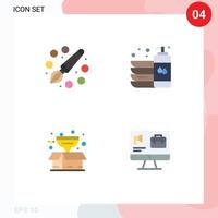 4 Thematic Vector Flat Icons and Editable Symbols of color box painting dish product Editable Vector Design Elements