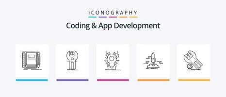 Coding And App Development Line 5 Icon Pack Including installation. settings. pocket. document. coding. Creative Icons Design vector