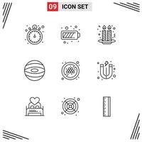 Modern Set of 9 Outlines Pictograph of organic no diet cake space jupiter Editable Vector Design Elements