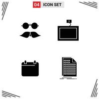 Pack of 4 creative Solid Glyphs of moustache day glasses tv year Editable Vector Design Elements