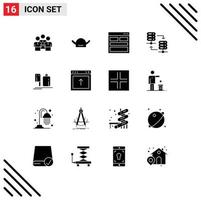 Modern Set of 16 Solid Glyphs and symbols such as server hosting info brim form contact Editable Vector Design Elements