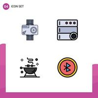 Set of 4 Modern UI Icons Symbols Signs for camera bbq video options grill Editable Vector Design Elements