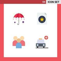 Pack of 4 Modern Flat Icons Signs and Symbols for Web Print Media such as colorful management umbrella file team Editable Vector Design Elements