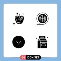 4 Thematic Vector Solid Glyphs and Editable Symbols of apple terra digital environment circle Editable Vector Design Elements