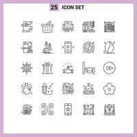 25 User Interface Line Pack of modern Signs and Symbols of database combination confidential shredder file Editable Vector Design Elements