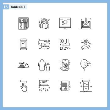 16 Thematic Vector Outlines and Editable Symbols of smart phone technology service inbox online Editable Vector Design Elements