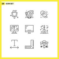 9 Universal Outline Signs Symbols of electronic computer food graphics design Editable Vector Design Elements