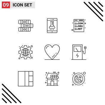 conjunto de 9 9 vector contornos en cuadrícula para corazón web navegador interfaz programación editable vector diseño elementos