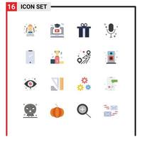 User Interface Pack of 16 Basic Flat Colors of smart phone record hat microphone audio Editable Pack of Creative Vector Design Elements