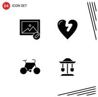 Modern Set of 4 Solid Glyphs Pictograph of edit travel heart attack bicycle well Editable Vector Design Elements