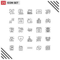 User Interface Pack of 25 Basic Lines of photo home ware game home train Editable Vector Design Elements