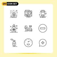 Pictogram Set of 9 Simple Outlines of room spa multi treatment welder Editable Vector Design Elements