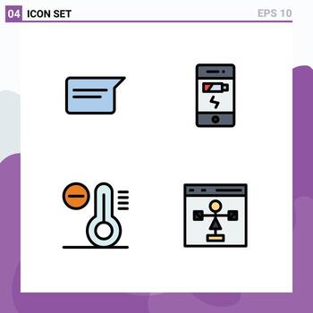 Set of 4 Commercial Filledline Flat Colors pack for chat decrease ui phone coding Editable Vector Design Elements