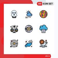 Pictogram Set of 9 Simple Filledline Flat Colors of funding equity weather budget scalp disease Editable Vector Design Elements