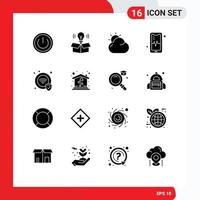 Modern Set of 16 Solid Glyphs and symbols such as security beat light mobil sun Editable Vector Design Elements