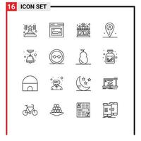 Universal Icon Symbols Group of 16 Modern Outlines of light outsource coffee house navigation job Editable Vector Design Elements