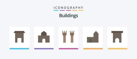 Buildings Flat 5 Icon Pack Including shop. institute building. school. building. fortress. Creative Icons Design vector