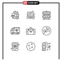 Universal Icon Symbols Group of 9 Modern Outlines of van medical painting truck working area Editable Vector Design Elements