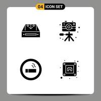 User Interface Pack of 4 Basic Solid Glyphs of inbox hobby container video cigarette Editable Vector Design Elements