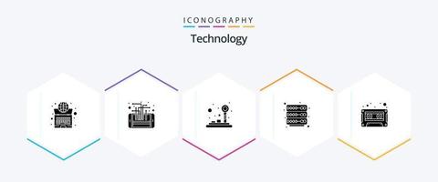 Technology 25 Glyph icon pack including audio. rack. processor. hosting. game vector