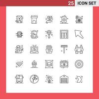 Mobile Interface Line Set of 25 Pictograms of money discount celebration food can Editable Vector Design Elements