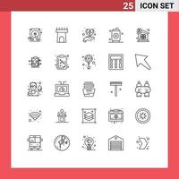 Mobile Interface Line Set of 25 Pictograms of money discount celebration food can Editable Vector Design Elements