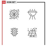 Set of 4 Commercial Filledline Flat Colors pack for environment light setting cook plant Editable Vector Design Elements