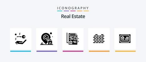 Real Estate Glyph 5 Icon Pack Including security. protection . real estate. construction . real. Creative Icons Design vector