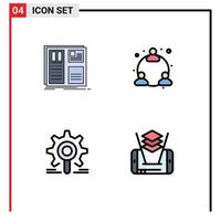 Filledline Flat Color Pack of 4 Universal Symbols of design gear layout user research Editable Vector Design Elements