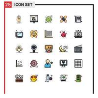 Pack of 25 Modern Filled line Flat Colors Signs and Symbols for Web Print Media such as healthcare aid marketing virus mers Editable Vector Design Elements