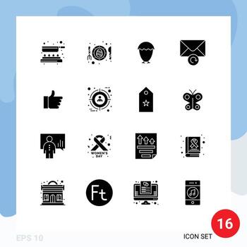 Pictogram Set of 16 Simple Solid Glyphs of vote hand bird retry mail Editable Vector Design Elements